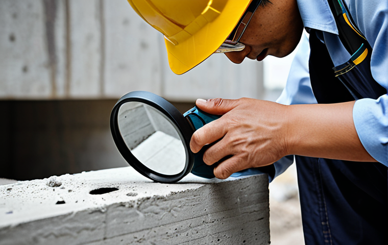 **

Prompt: "Construction site, close-up of a materials testing engineer (建設材料試験技士) in a hard hat, inspecting concrete with a magnifying glass.  Focus on quality control (品質管理) and ensuring structural integrity.  Modern Japanese construction aesthetics, slightly desaturated colors, realistic."

**