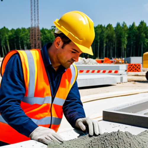 **

"A construction worker in a hard hat and safety vest, fully clothed in appropriate attire, inspecting concrete samples at a construction site. Heavy machinery is visible in the background, but at a safe distance. The scene is daytime with clear weather. Safe for work, appropriate content, perfect anatomy, correct proportions, professional, family-friendly, high-quality photo."

**