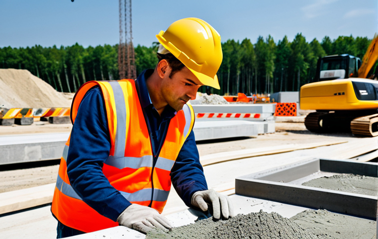 **

"A construction worker in a hard hat and safety vest, fully clothed in appropriate attire, inspecting concrete samples at a construction site. Heavy machinery is visible in the background, but at a safe distance. The scene is daytime with clear weather. Safe for work, appropriate content, perfect anatomy, correct proportions, professional, family-friendly, high-quality photo."

**