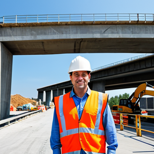 **

A professional civil engineer, fully clothed in appropriate attire, inspecting concrete on a bridge construction site. Background includes construction equipment and a clear sky. Safe for work, perfect anatomy, correct proportions, natural pose, high quality, professional, modest clothing.

**