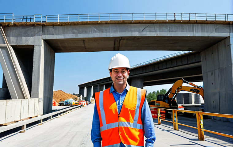**

A professional civil engineer, fully clothed in appropriate attire, inspecting concrete on a bridge construction site. Background includes construction equipment and a clear sky. Safe for work, perfect anatomy, correct proportions, natural pose, high quality, professional, modest clothing.

**