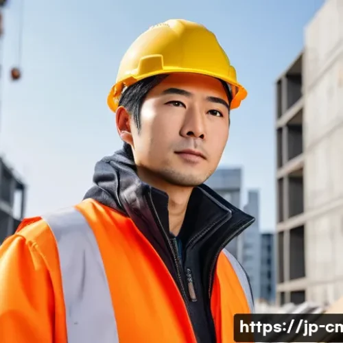 건설재료시험기사와 관련된 취업 포털 정보 - A professional Japanese construction materials testing technician wearing clean, practical workwear ...