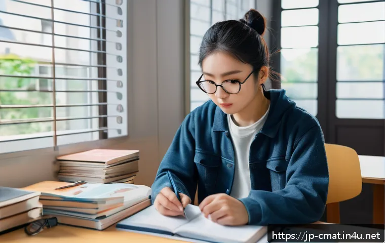 건설재료시험기사 자격증 취득 후기 - A focused Japanese student studying for the Construction Materials Testing Engineer exam in a modern...